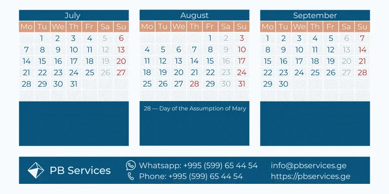 Production calendar in Georgia for July-September 2025