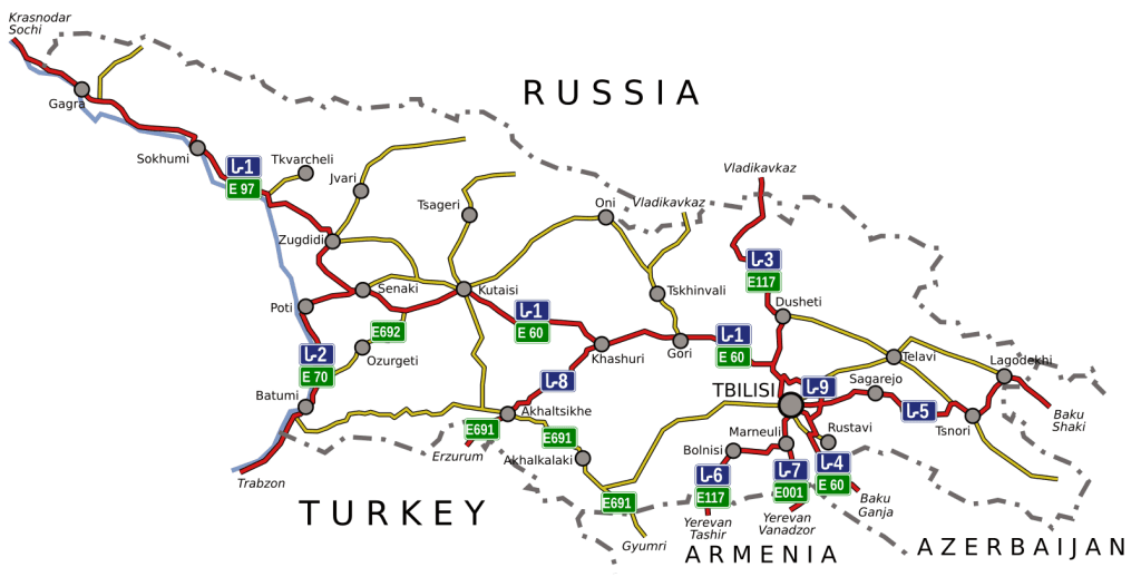 Карта основных трасс Грузии