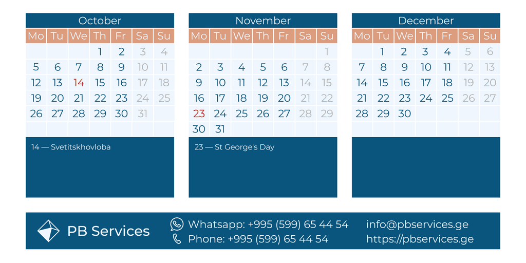 Holidays in Georgia October-December
