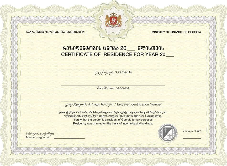 A Georgian tax residency certificate